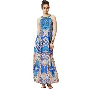 Ranna Gill Anthropologie Boteh
Jewel Beaded Maxi Dress Size 0 Blue Halter Neck